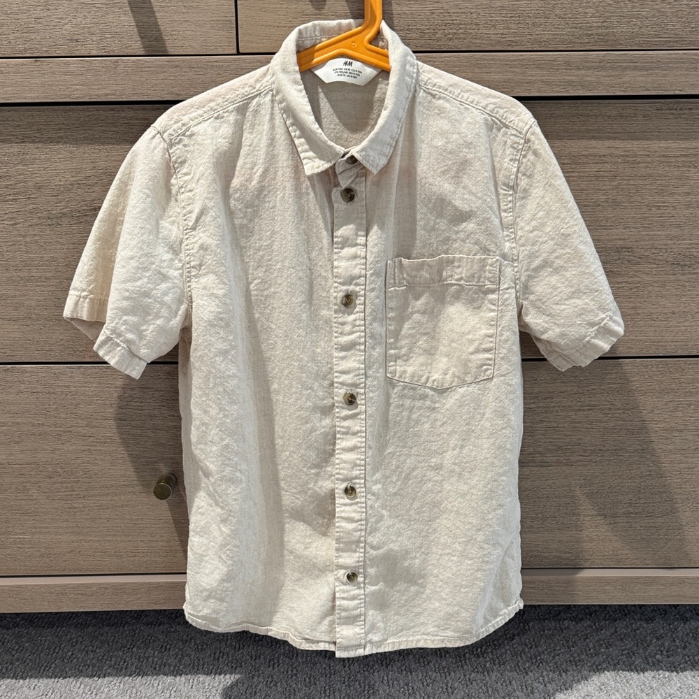H&M Light Beige Linen Blend Button Down Shirt